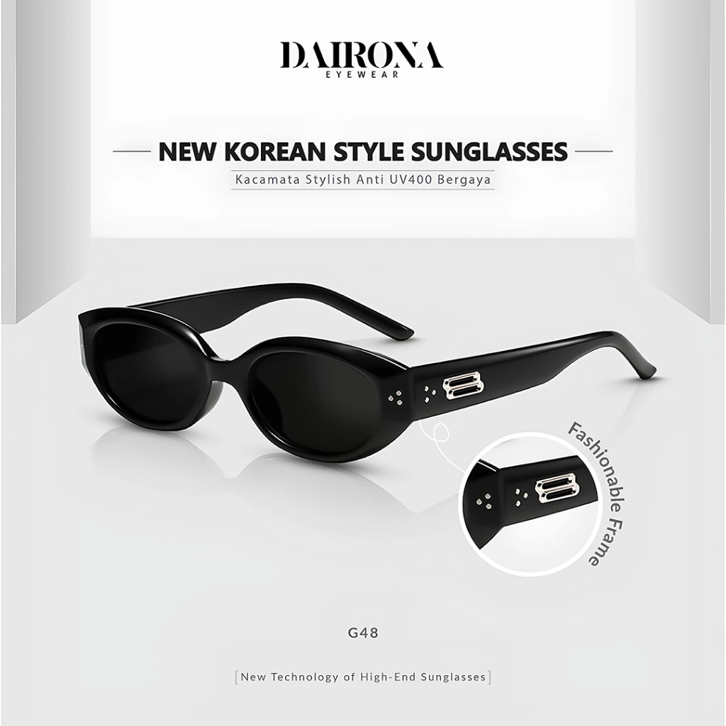 Dairona Eyewear Kacamata Hitam Cat Eye Gaya Korea Terbaru Sunglasses Anti Silau UV400 Fashion Pria Wanita Material TR-90 G48