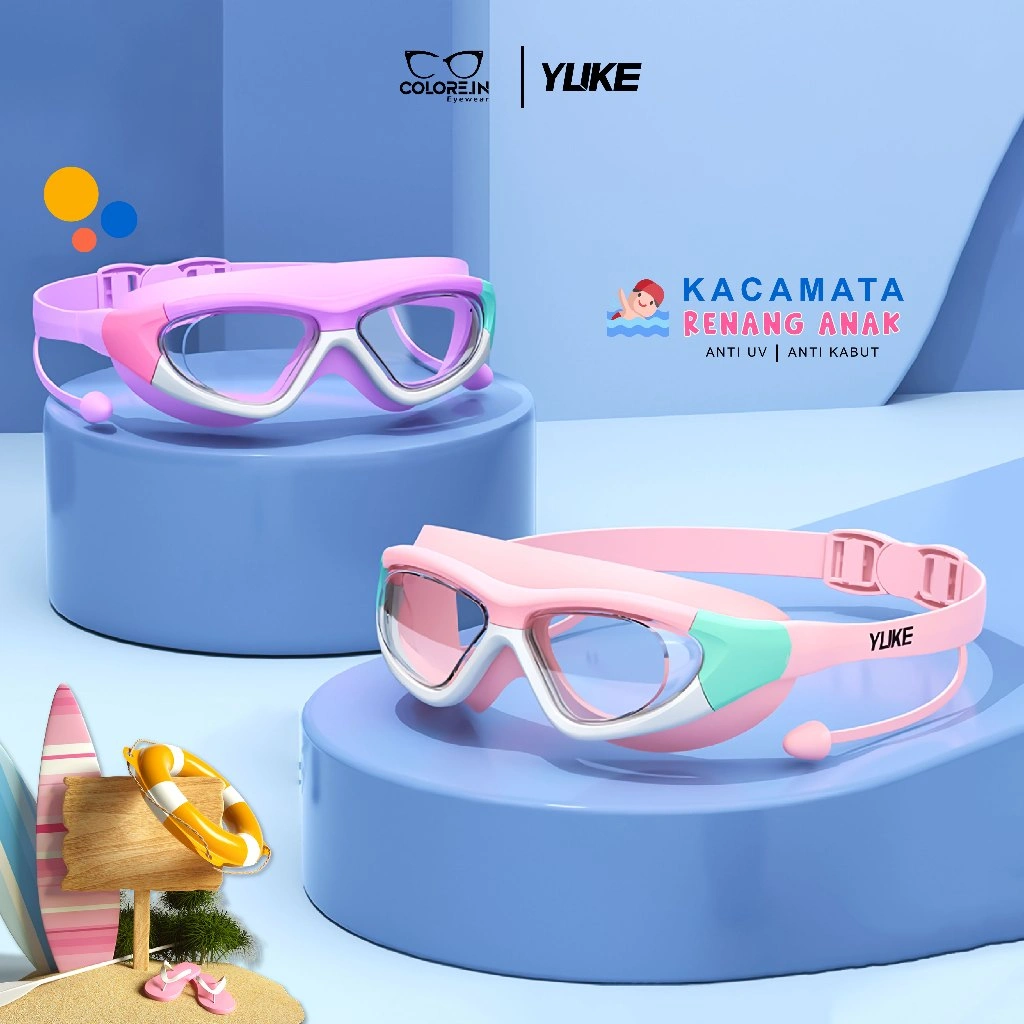 Colore.in Kacamata Renang Anak Perempuan Laki Laki Swimming Hydrofobik Anti Uap Karet Silikon Eartip Antifog YJ5021-SC12-9100