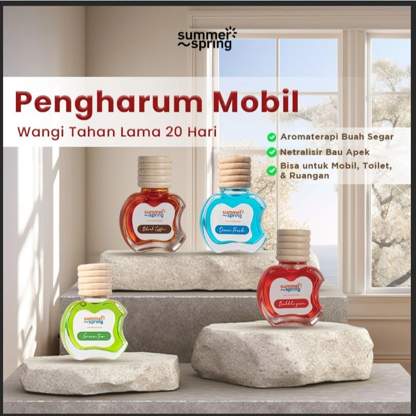 Parfum Mobil / Pengharum Mobil / Pewangi Mobil - Summer Spring -  Botol Apel - Tahan Lama Anti Mual