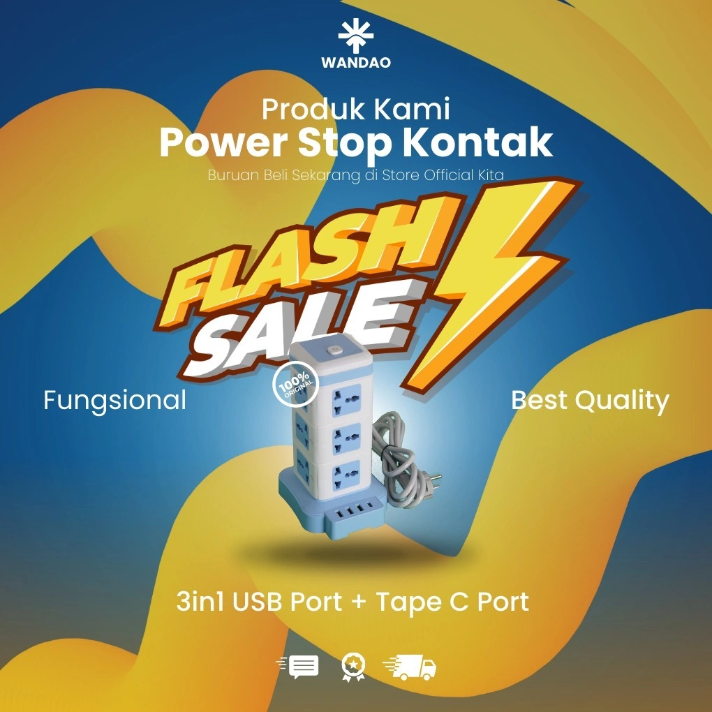 FLASH SALE!Wan Dao - Power Stop Kontak Kekinian 3in1 USB Port + Tape C Port - Power Socket Trending - Stop Kontak USB Kabel 3in1- Stop Kontak Multi Fungsi - Stop Kontak Lampu Tidur Power Socket Tower Putar 3Lvl & 2Lvl