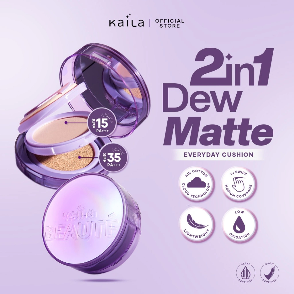 Kaila Beauté 2in1 Dew Matte Cushion - Double SPF 15 & 35 PA+++ Niacinamide Medium Coverage