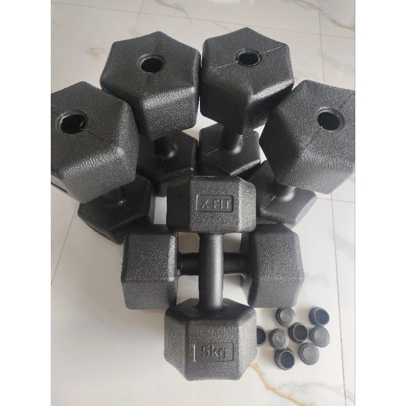barbel dumbbel HEXAGONAL 5kg kosongan tanpa isi (2 biji) plus tutup