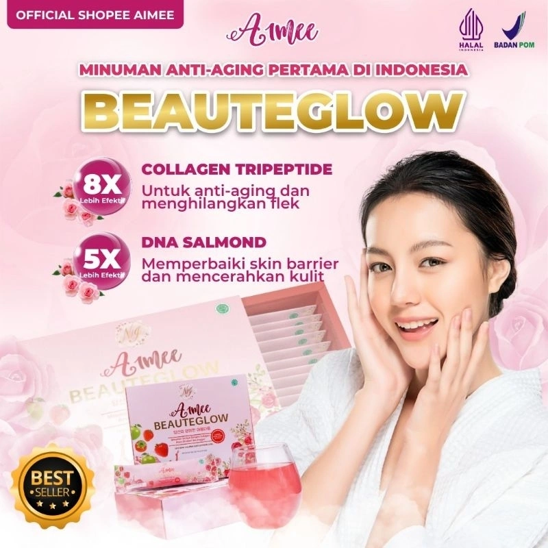 A1mee Collagen Premium drink Beauteglow, DNA salmon,apple stemcell,saffron,gojiberry,15 sachet minuman pencerah wajib,anti aging drink
