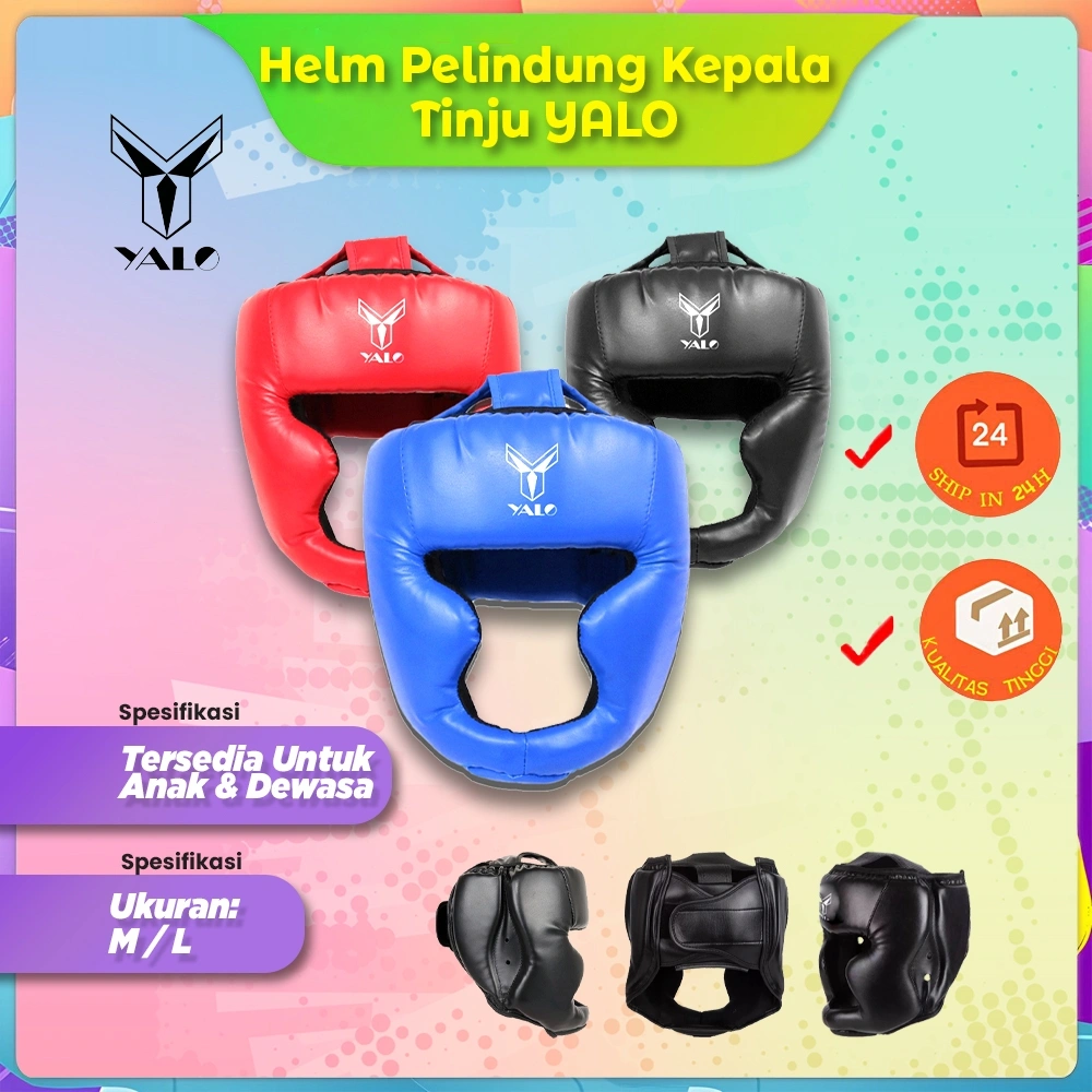 Helm Pelindung Kepala Tinju YALO | Headgear Boxing, MMA, Karate, Silat, Muay Thai | Untuk Anak & Dewasa | Headguard PU, Nyaman & Aman untuk Sparring