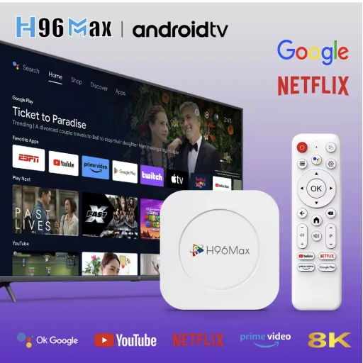 < SMARTCOM > Smart Android TV BOX H96 MAX M1 Plus 8K HD 4GB 128GB Wifi 6 Bluetooth 5.4 Unlock OS 14