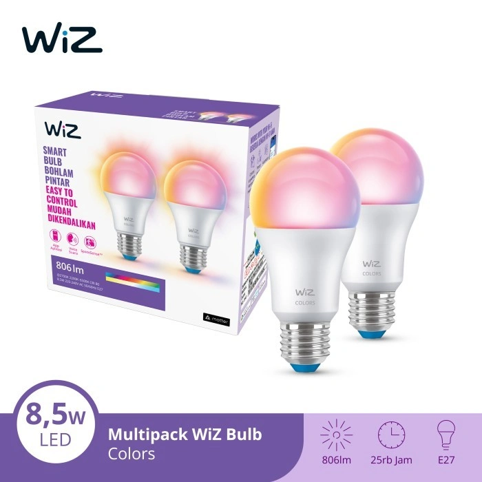 WiZ Lampu Smart LED Multipack 8,5W WiFi Smart Bulb RGB Warna - Lampu Tidur Anak