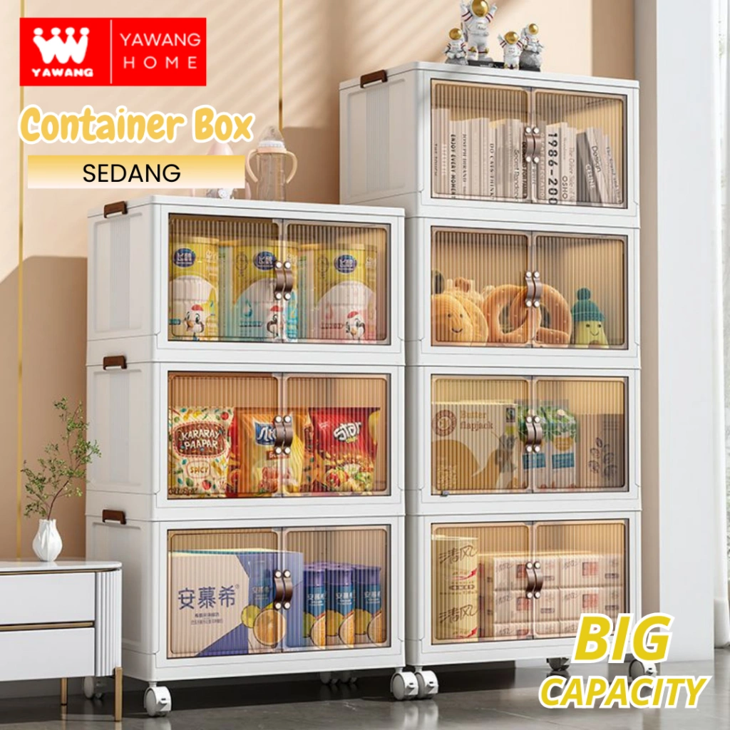 YAWANG Home Lemari Pakaian Plastik 61CM Berkapasitas Sedang Transparan 1 2 3 4 5 Susun Lemari Lipat Portable Lemari Makanan Lemari Pakaian Anak & Bayi