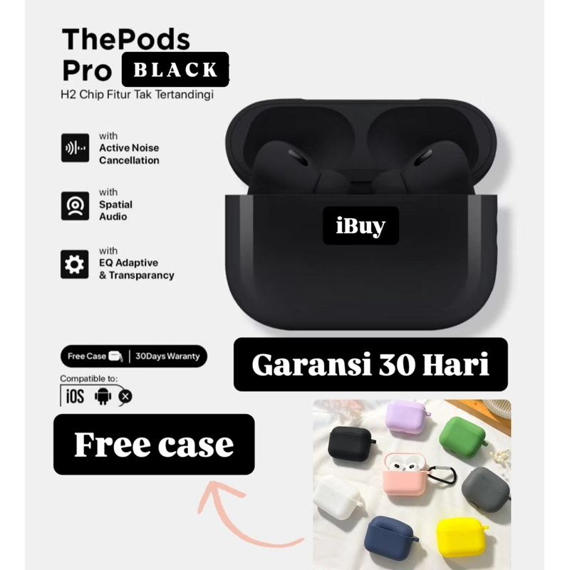 BALCK - iBuy PRO 2024 BLACK - With H2 Chip Wireless Charging Case - (IMEI & Serial Number Detectable) - Final Upgrade Version 9D Hifi Stereo TWS - Headphone 9D Spatial Audio