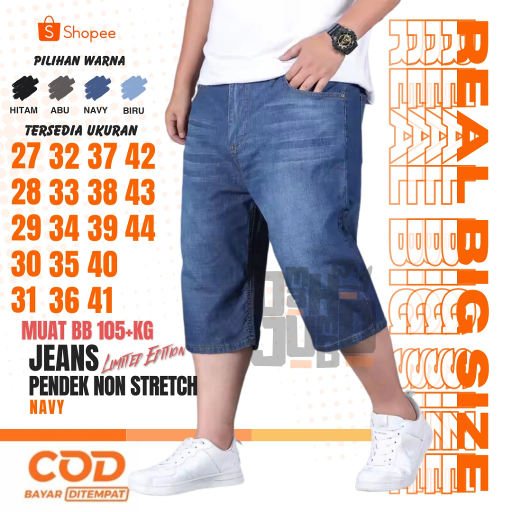 CELANA JEANS PENDEK PRIA JUMBO BIG SIZE 39 - 44