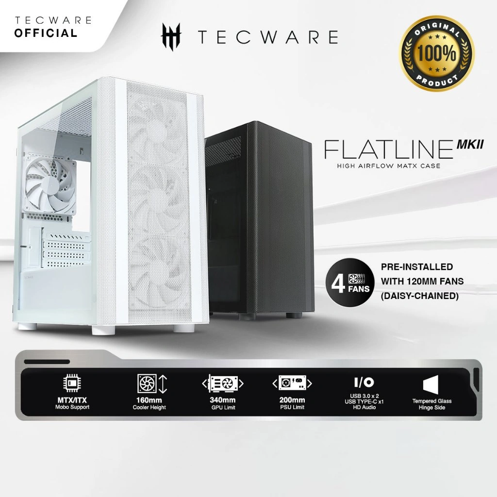 TECWARE FLATLINE TG MK2 - Clean & Seamless mATX Case / Casing PC