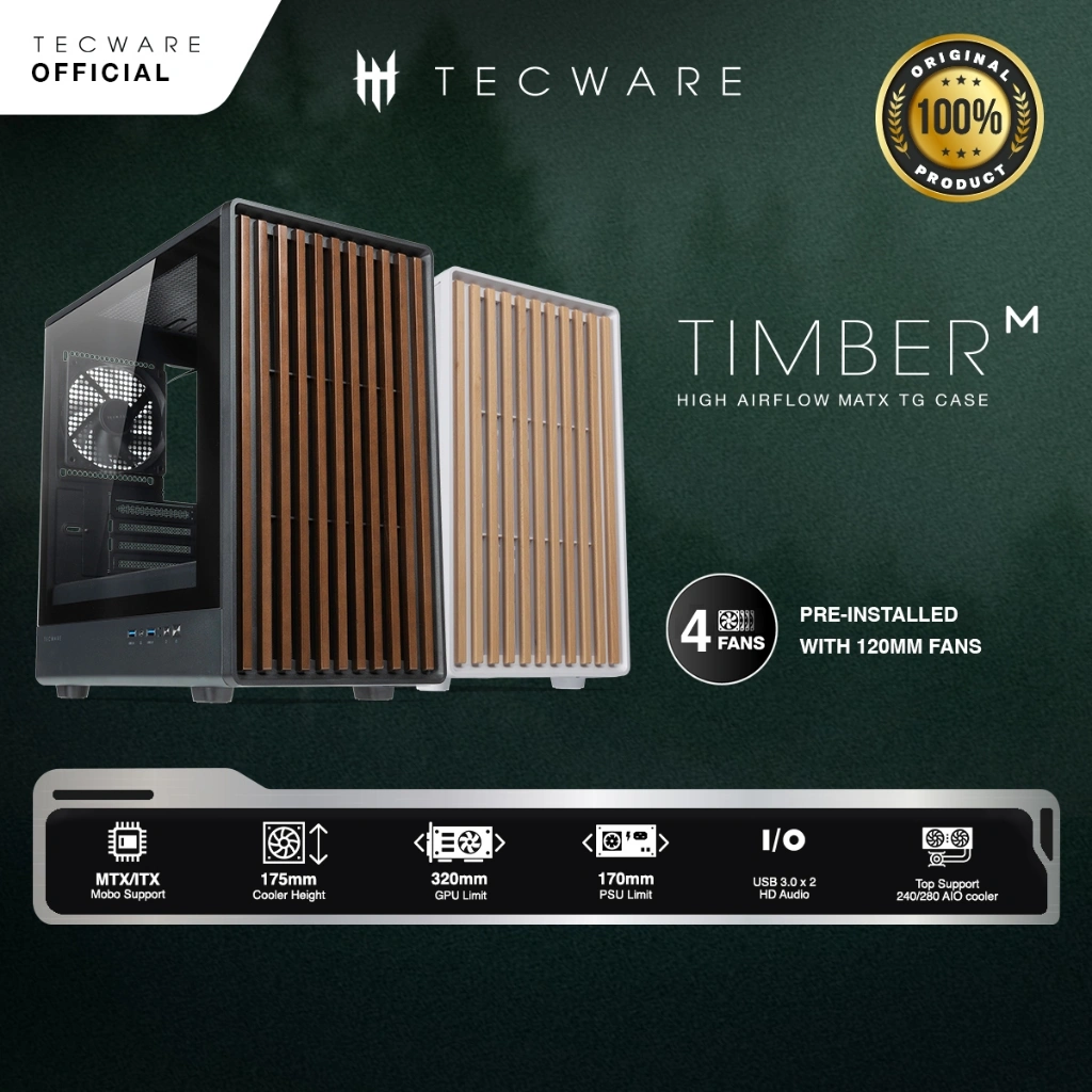 Timber M TG MATX Case w/ 4 x 120mm Fans