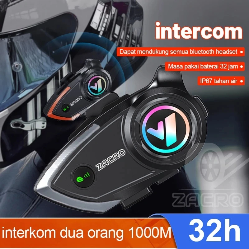 【ZACRO】Intercom helm Bluetooth Chip Qualcomm 5.0 FM Radio intercom dua arah dan Peringkat tahan air IPX6