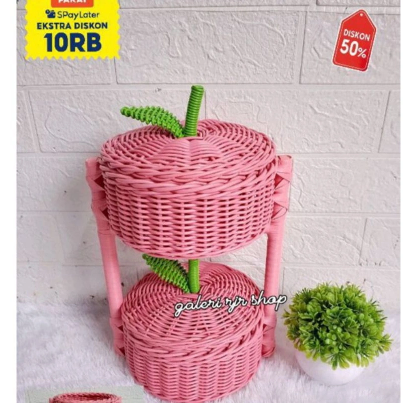 RAK BUMBU DAPUR estetik dan Rak bawang estetik dari Rotan/sintetic anti jamuran bentuk (apel K2 )