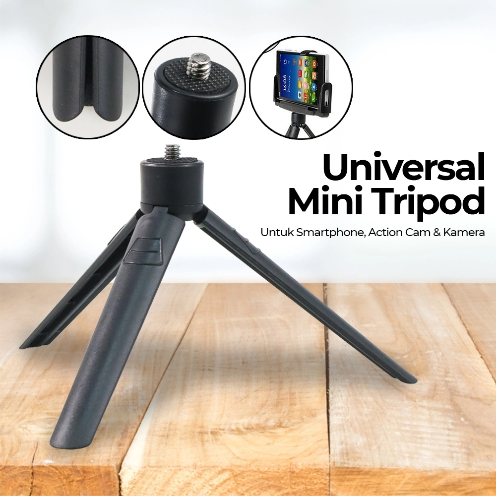 Universal Mini Tripod Stand Socket 1/4 Screw Tripod Hp Smartphone Kamera Aksi GoPro Xiaomi Yi DSLR - Ukuran 12 CM