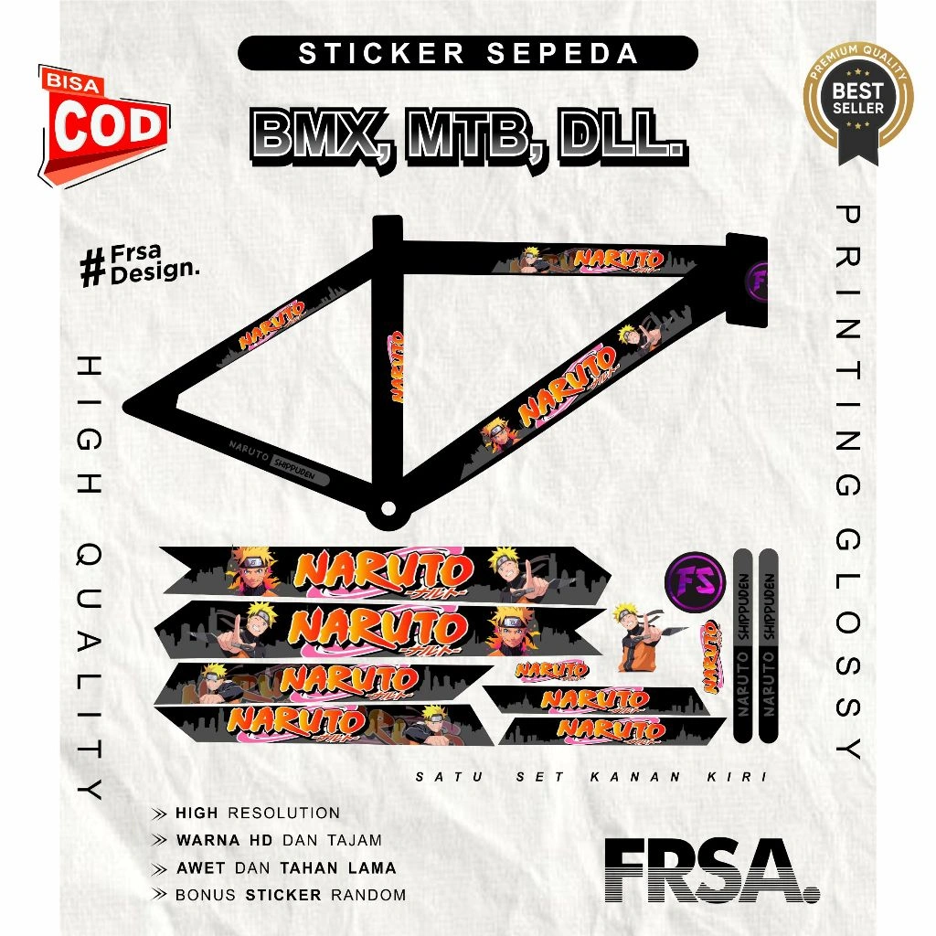 STICKER SEPEDA BMX, MTB ALL BIKE. Motif NARUTO Lucu. kekinian