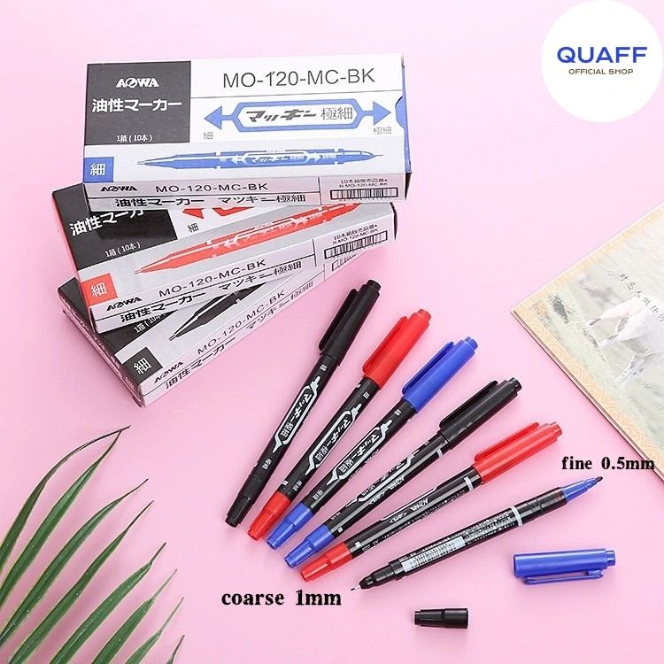 ​​Spidol Double Marker 2 Sisi [Dual Tip Premium] - Spidol Pulpen 2 in 1 Hitam/Merah/Biru, Tinta Awet Anti Kering​​