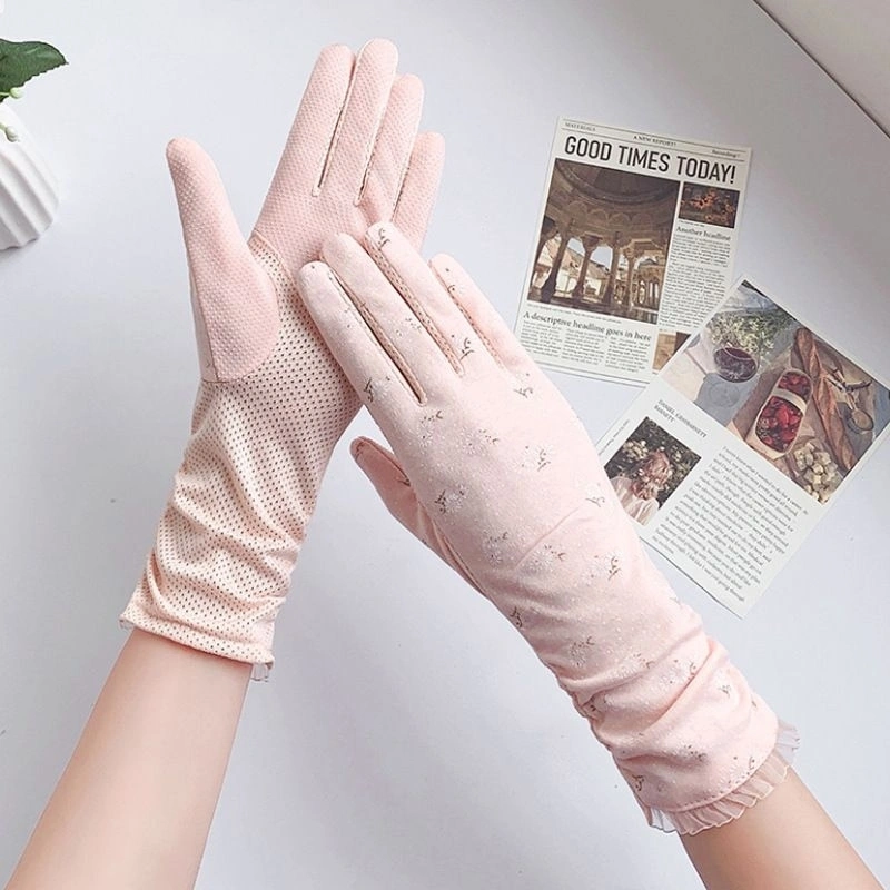 Sarung Tangan Motor Wanita Anti UV Anti Slip Touch Screen Muslimah Hijaber Katun Tipis Renda Pesta Cantik Motif Renda Nyaman Tipis Lembut Style Baru Berkualitas - sarung tangan renda-Gloves