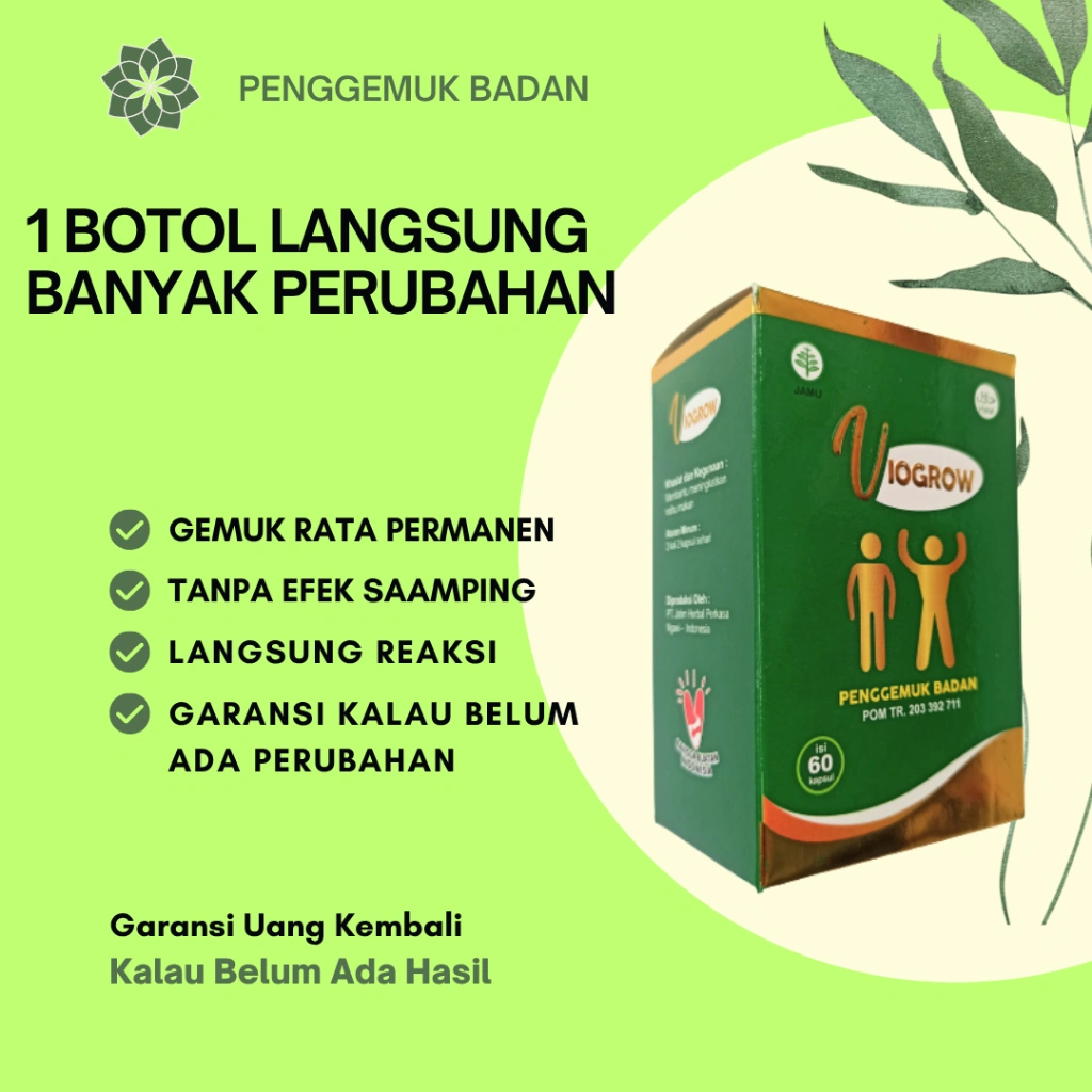 Penambah Berat Badan Viogrow Obat gemuk Permanen Penggemuk badan herbal alami serta penambah nafsu makan badan bikin cepat gemuk Penambah nafsu makan anak dan dewasa pria dan wanita ubat gemuk permanen Bpom gemuk farmasi Multivitamin Herbal Suplemen
