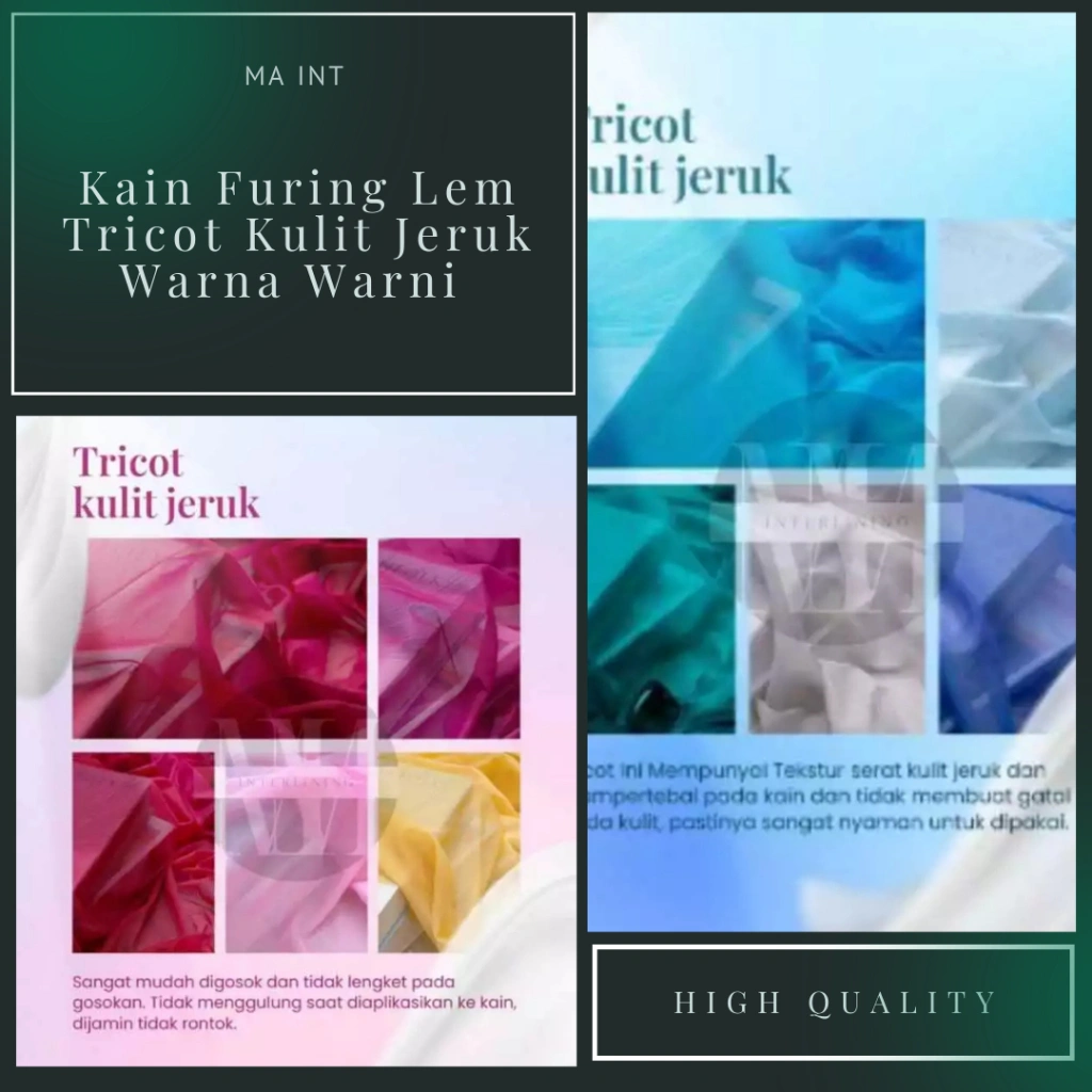 Kain Furing Lem Tricot Kulit Jeruk Warna Warni Untuk Lapisan Batik Lebar 150 CM