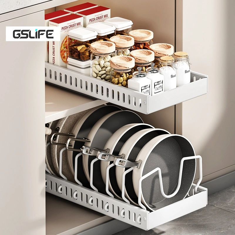 GSLIFE Rak Panci Tarik Keluar Rak Dapur Serbaguna Rak Wajan dan Panci Rak Bumbu Tarik Keluar Dengan Rel Geser