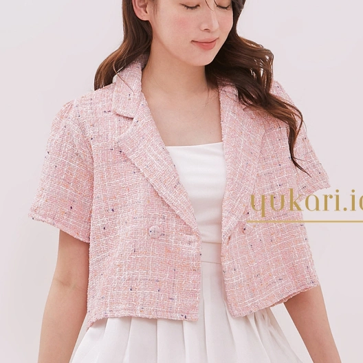 SUNNY Blazer Korean Tweed - Rompi Casual & Kantoran, 2 Model Lengan, Outer Crop Wanita Korea