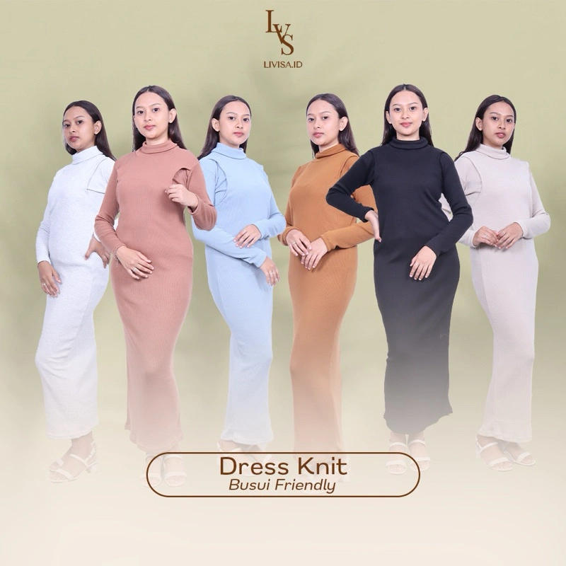 Dress Maxi  Lengan Panjang BUSUI FRIENDLY  Bahan Knit Bukaan Samping