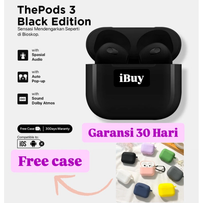 BALCK - iBuyPods 3 Black Generation 2024 TWS True Wireless Stereo Bluetooth Wireless Charging Case (Highest Version)