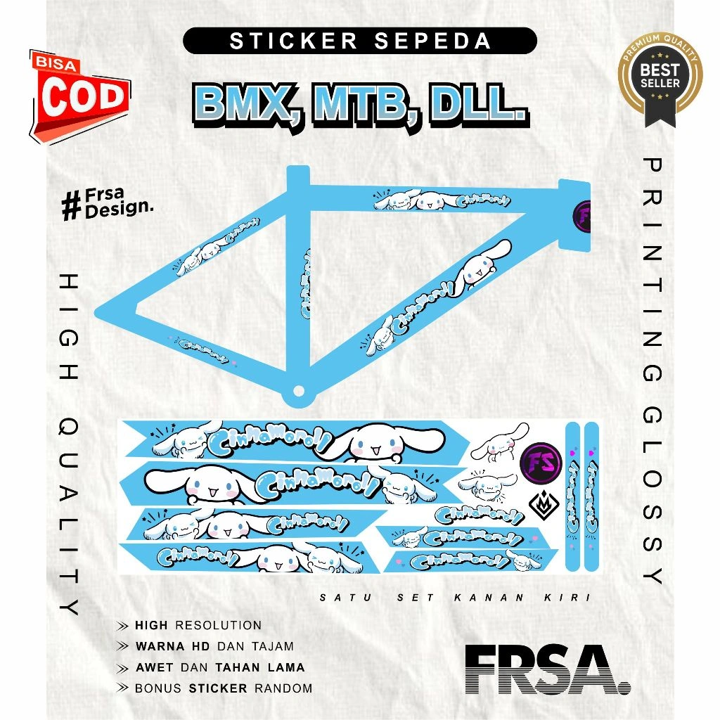 STICKER SEPEDA CINNAMOROLL Lucu, BMX, MTB, ALL Bike, sepeda anak kartun viral