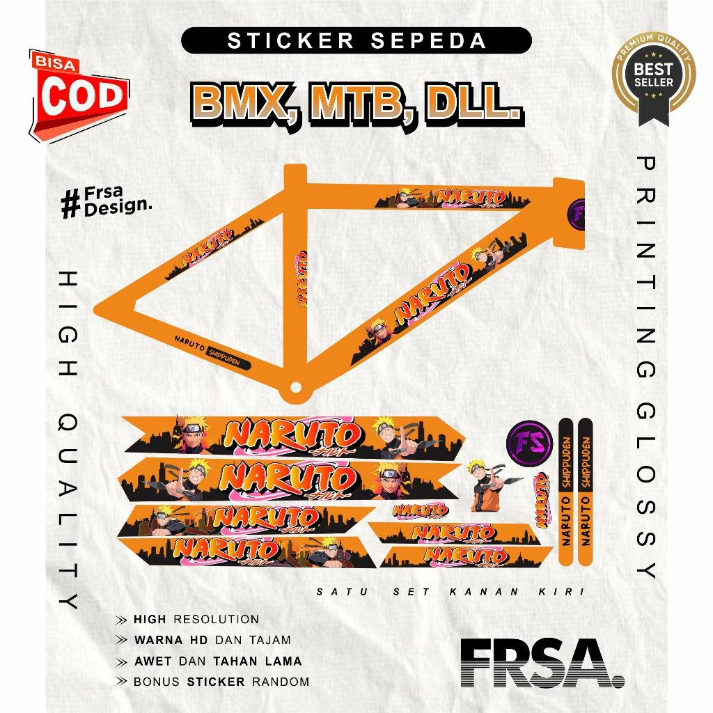 Sticker SEPEDA Anak lucu motif NARUTO | BMX, MTB, All bike