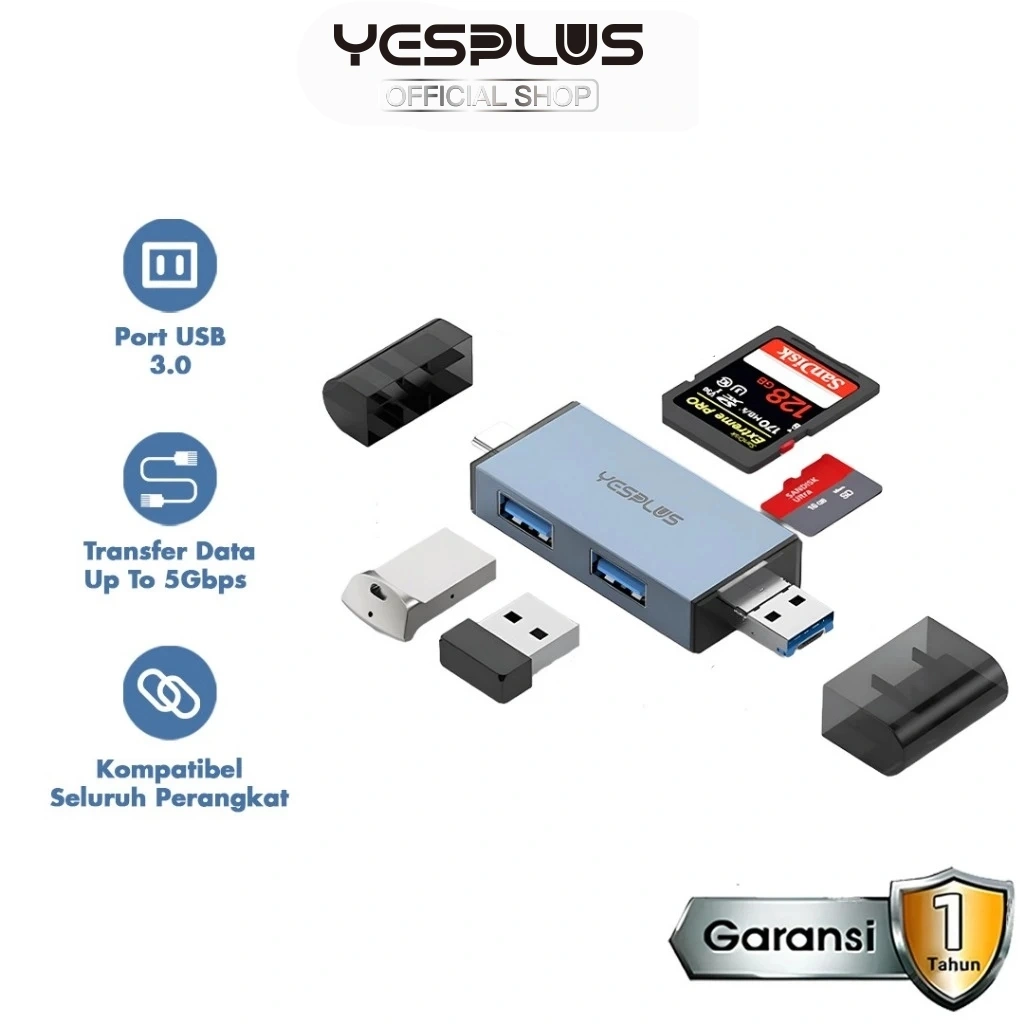 OTG Yesplus YS-1415 Multifunction Card Reader 6 in 1 USB 3.0 100% Original Material Metal
