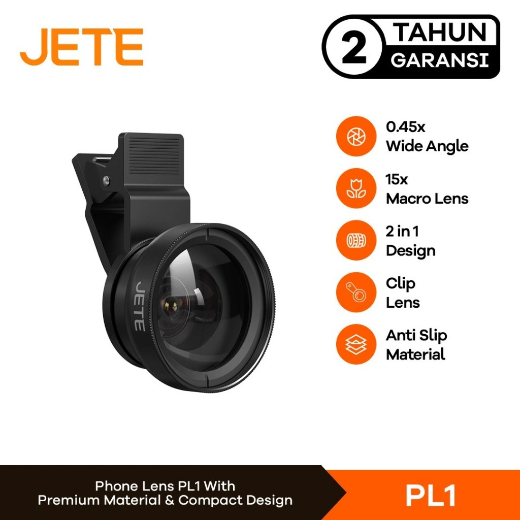 JETE PL1 Lensa Wide Angle for Smartphone HP 2in1 0,45x 15x Macro Lens Aksesoris Handphone - Garansi 2 Tahun
