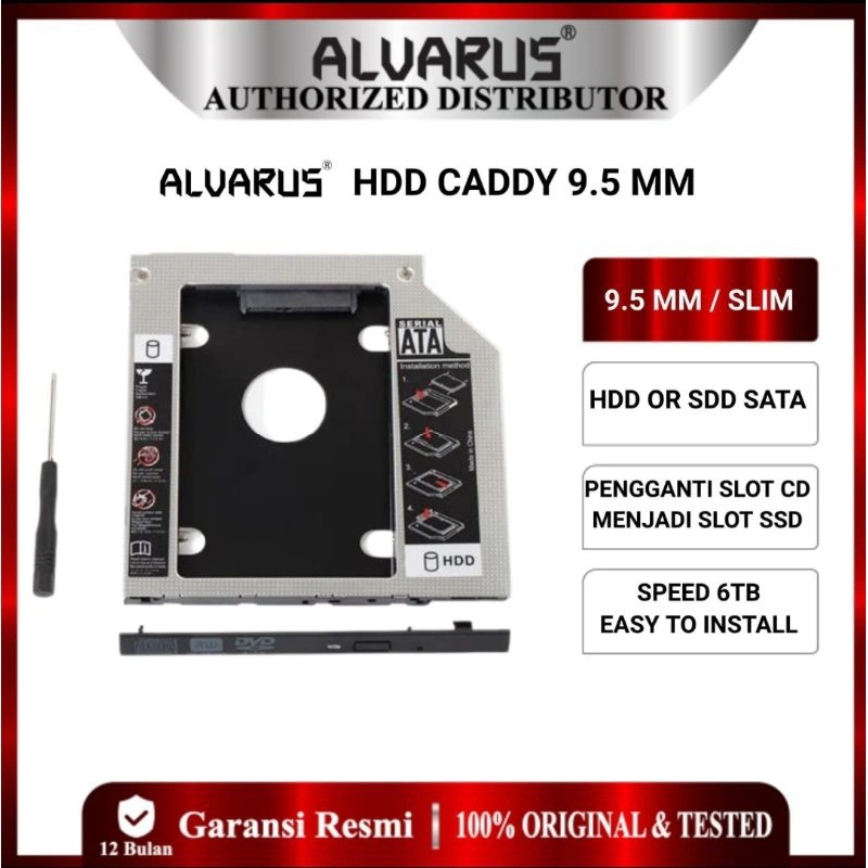 ALVARUS SSD HDD CADDY SLIM TIPIS TEBAL 9.5mm 12.7mm SATA HARDDISK DVD CD ROOM