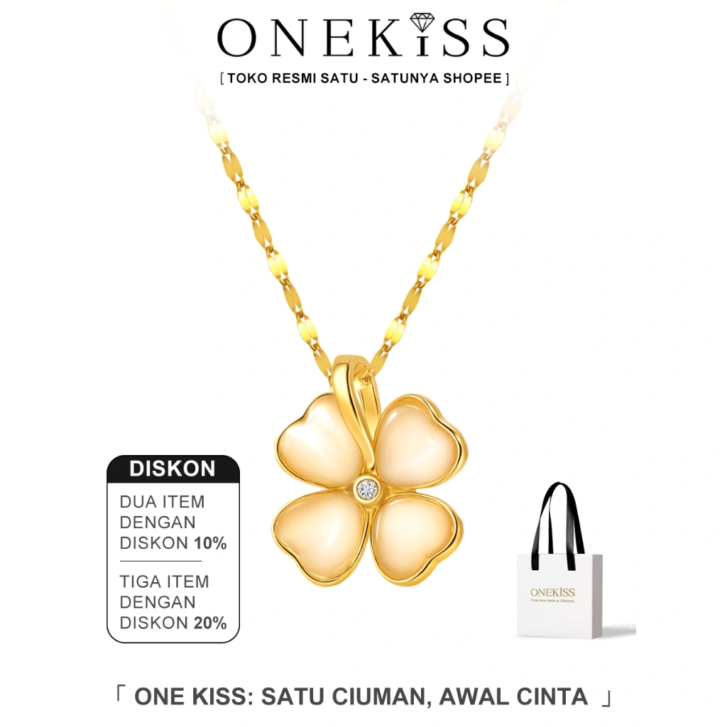 Onekiss - Kalung Besi Titan  Berpermata Batu Permata Wanita Adjustable Kec lover Empat Emas dan Oyu - Bintang Keberuntungan - XL-9