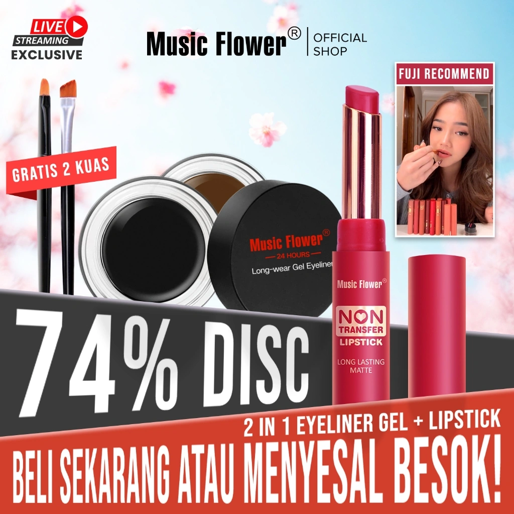 [BUNDLE] MUSIC FLOWER Paket Daily Beauty Matte Lipstick + Eyebrow Eyeliner Gel