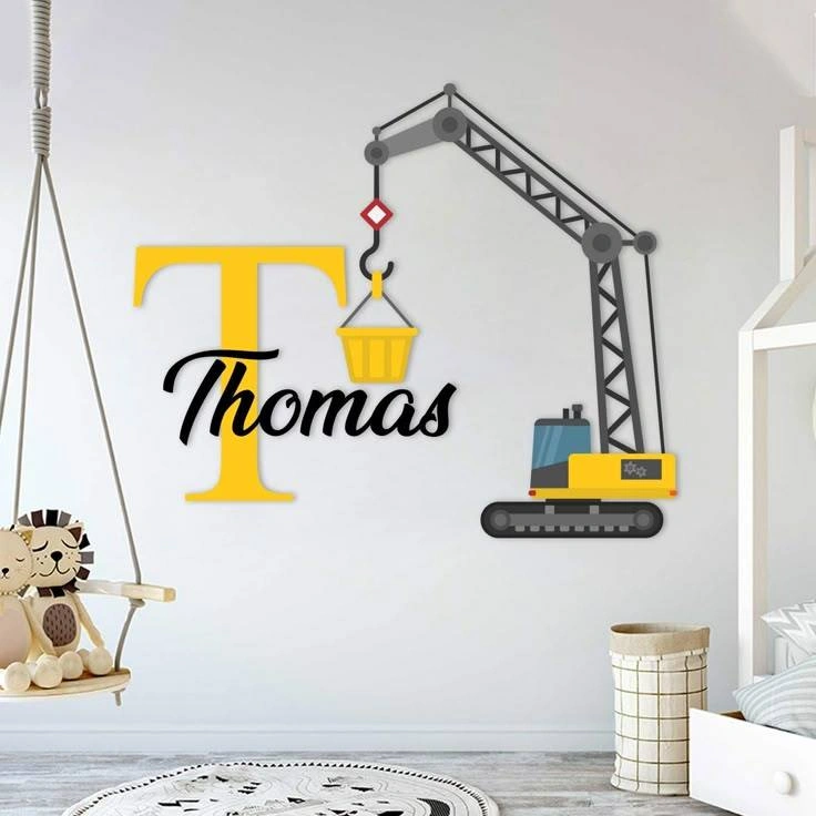 Pusat Wallsticker - Stiker Dinding Anak Motif Mobil Eskavator / excavator / Tanaka Custom Name