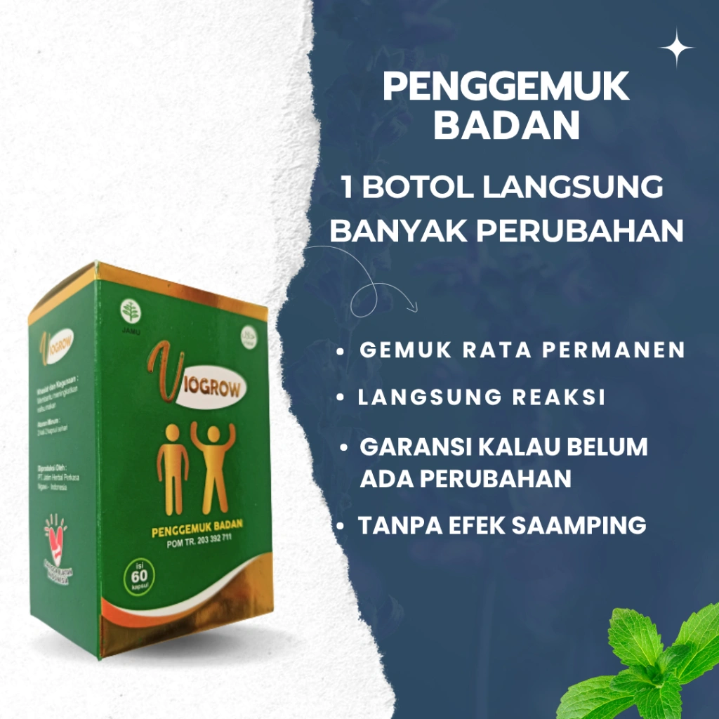 Multivitamin Herbal Suplemen Viogrow Obat gemuk Permanen Penggemuk badan herbal alami serta penambah nafsu makan Berat badan bikin cepat gemuk Penambah nafsu makan anak dan dewasa pria dan wanita ubat gemuk permanen Bpom gemuk farmasi