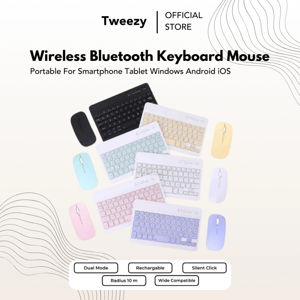 Ready Stock Wireless Bluetooth Keyboard Mouse Set Backlight Ringan Portable For Smartphone Tablet Windows Android iOS Rechargable