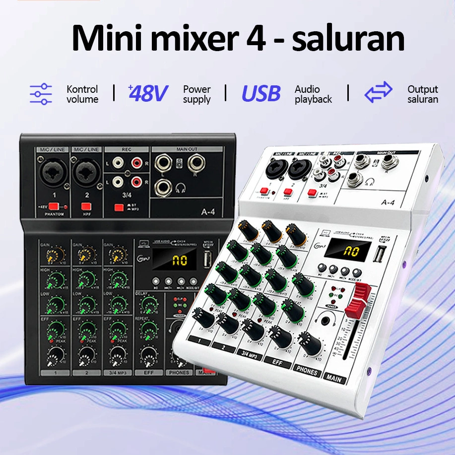 IDEELAB Pm4 mixer sound audio system Bluetooth dsp USB 4 channel mini audio interface for recording 12v mixer with equalizer