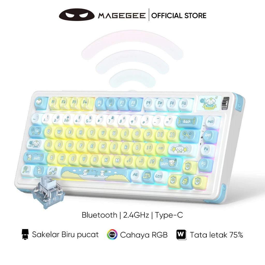 Magegee Keyboard Mechanical Bluetooth Wireless 2.4G 3 Model RGB Lights lvory White/Blue Whale Switch Air75