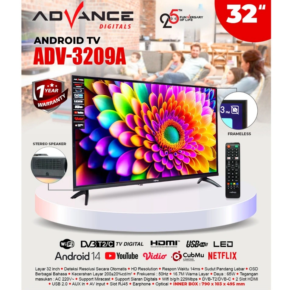 Advance Televisi 32 inch Smart Android LED TV - Android 12.0 ADV-3209A Garansi 1 Tahun