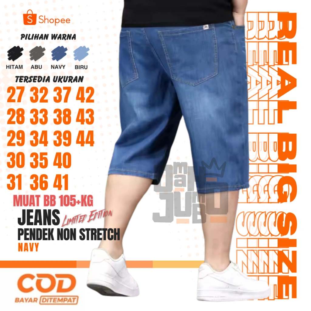 CELANA JEANS PRIA PENDEK JUMBO BIG SIZE 39-44 BAHAN NON STRETCH