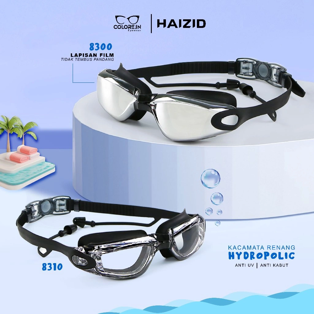 Colore.in Kacamata Renang Pria Wanita Dewasa Hydropolic Swimming Goggles Karet Silikon Polycarbonate Antifog Anti UV Stylish Colorish Unisex 8300-8310