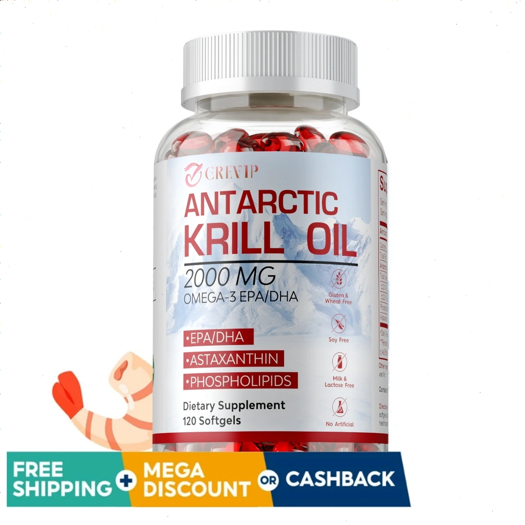 GREVIP Antarctic Krill Oil 2000 Mg Astaxanthin & Phospholipids 120 Softgels - For Brain Heart Joint Skin & Immune Support - Dietary …Supplement