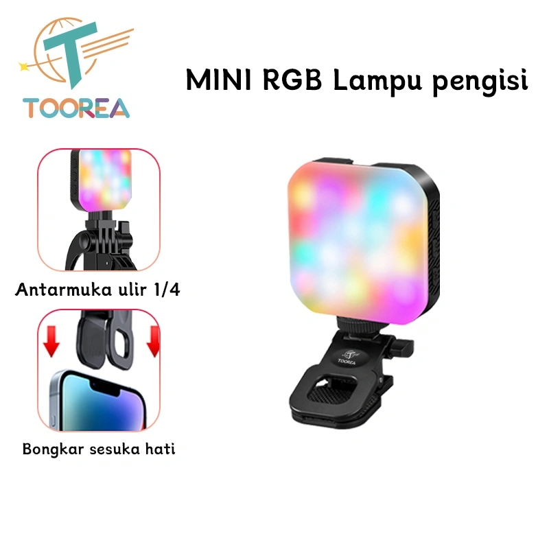 TOOREA Lampu LED RGB LED Clip Mini Magnetic Fill Light Selfie Light Foto Video Handphone Tripod Ring Light Portabel Untuk Live Vlogging Konten Kreator