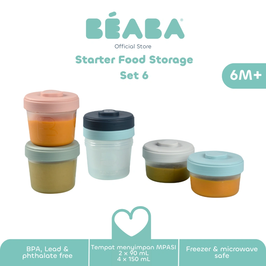 [Best Seller] Beaba Starter Food Storage Set 6 - Wadah Makanan Bayi Penyimpanan MPASI Balita Anak 6+ Bulan Material PP Bebas BPA  BPF BPS Free PVC Phthalate Free Food Container Portable Praktis Tahan Dingin