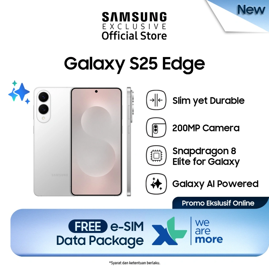 Samsung Galaxy S25 Edge 12/256GB - Titanium Silver | Smartphone AI | Kamera 200MP | Handphone Tipis | Prosesor Snapdragon 8 Elite
