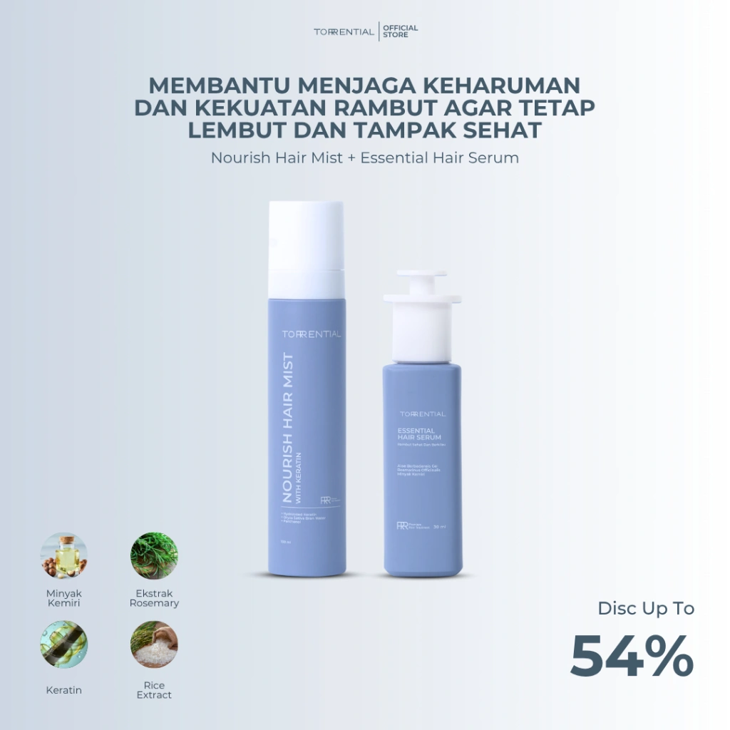 [Bundling New Package] Torrential Essential Hair Serum + Nourish Hair Mist - Membantu Menjaga Keharuman dan Kekuatan Rambut Agar Tetap Lembut dan Tampak Sehat