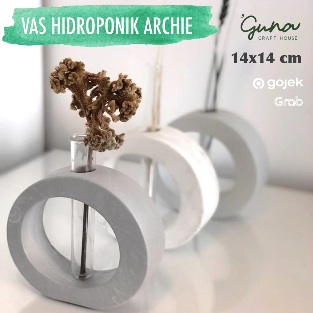 Vas Bunga Hidroponik Archie - Vas Semen Tabung Kaca - Concrete vase