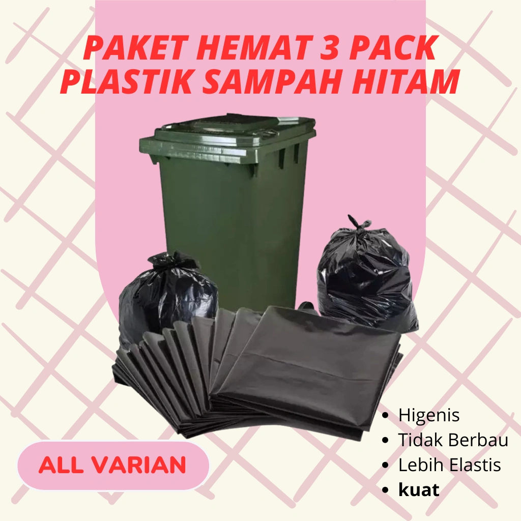 CPN PAKET HEMAT 3 PACK Plastik Sampah Hitam / Trashbag Hitam HD / Kantong Sampah / Plastik Packing