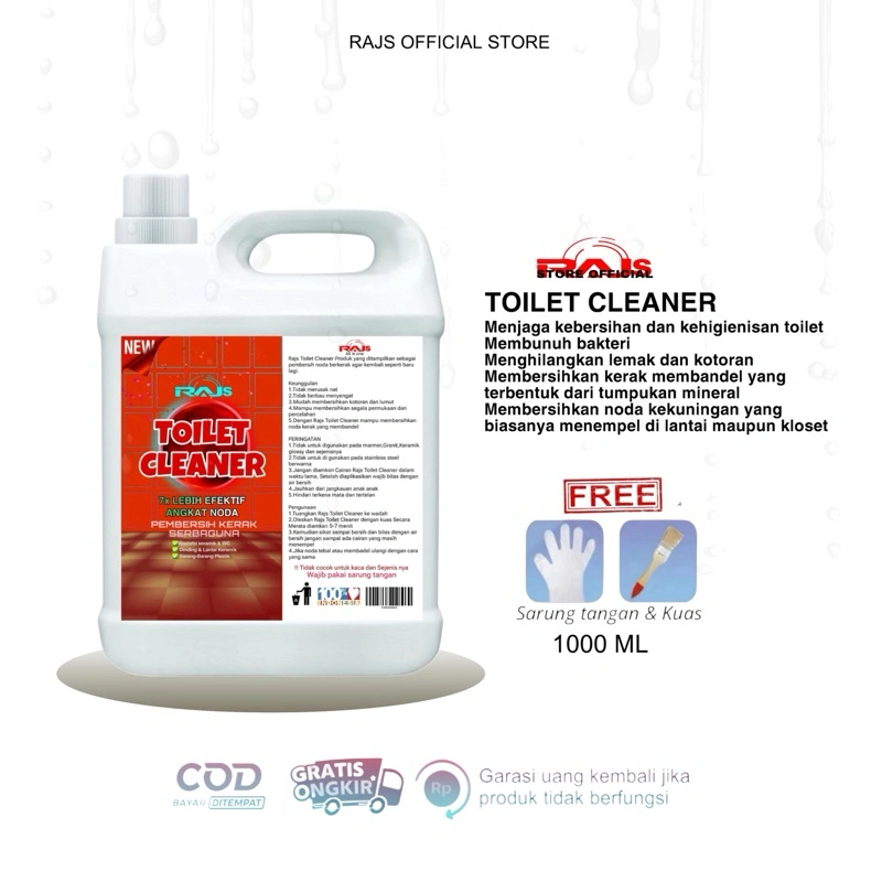 RAJS TOILET CLEANER Merah Pembersih kerak kamar mandi, Alat dapur ,toilet  1Liter anti bakteri
